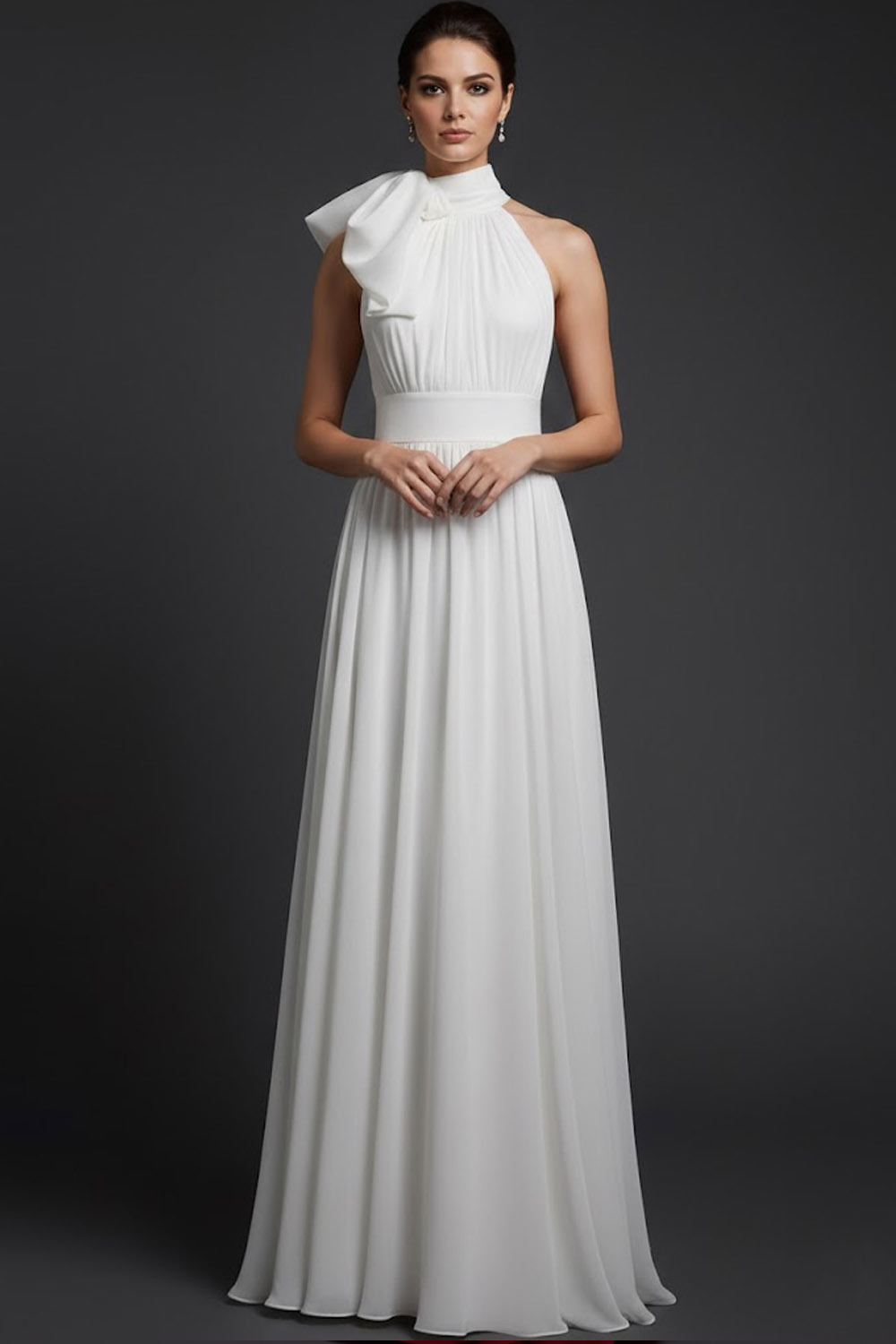 Red Formal Evening Dress A-Line Halter Maxi Dress with Slit