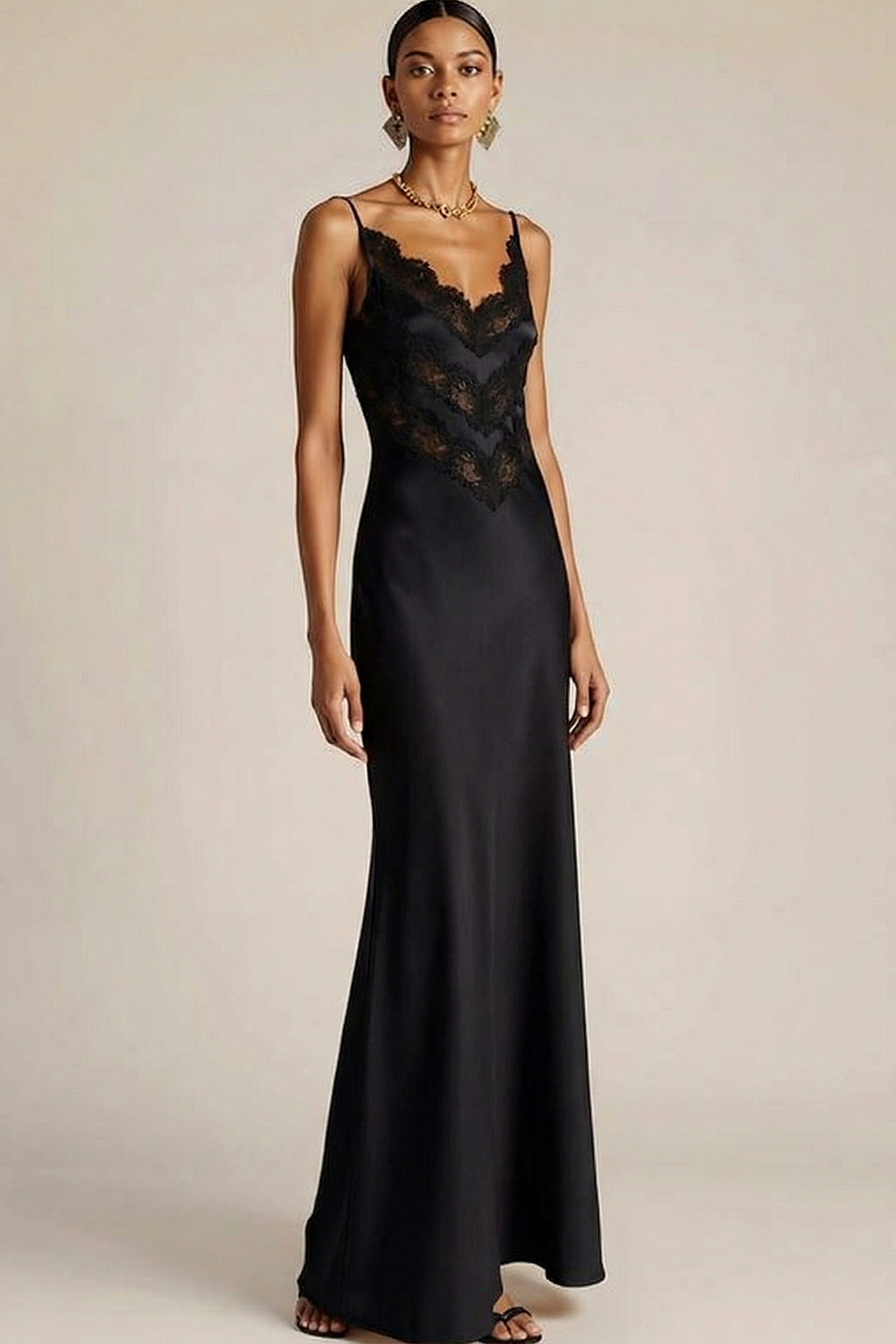 Champagne Evening Formal Dress Spagehtti Straps Satin Maxi Dress with