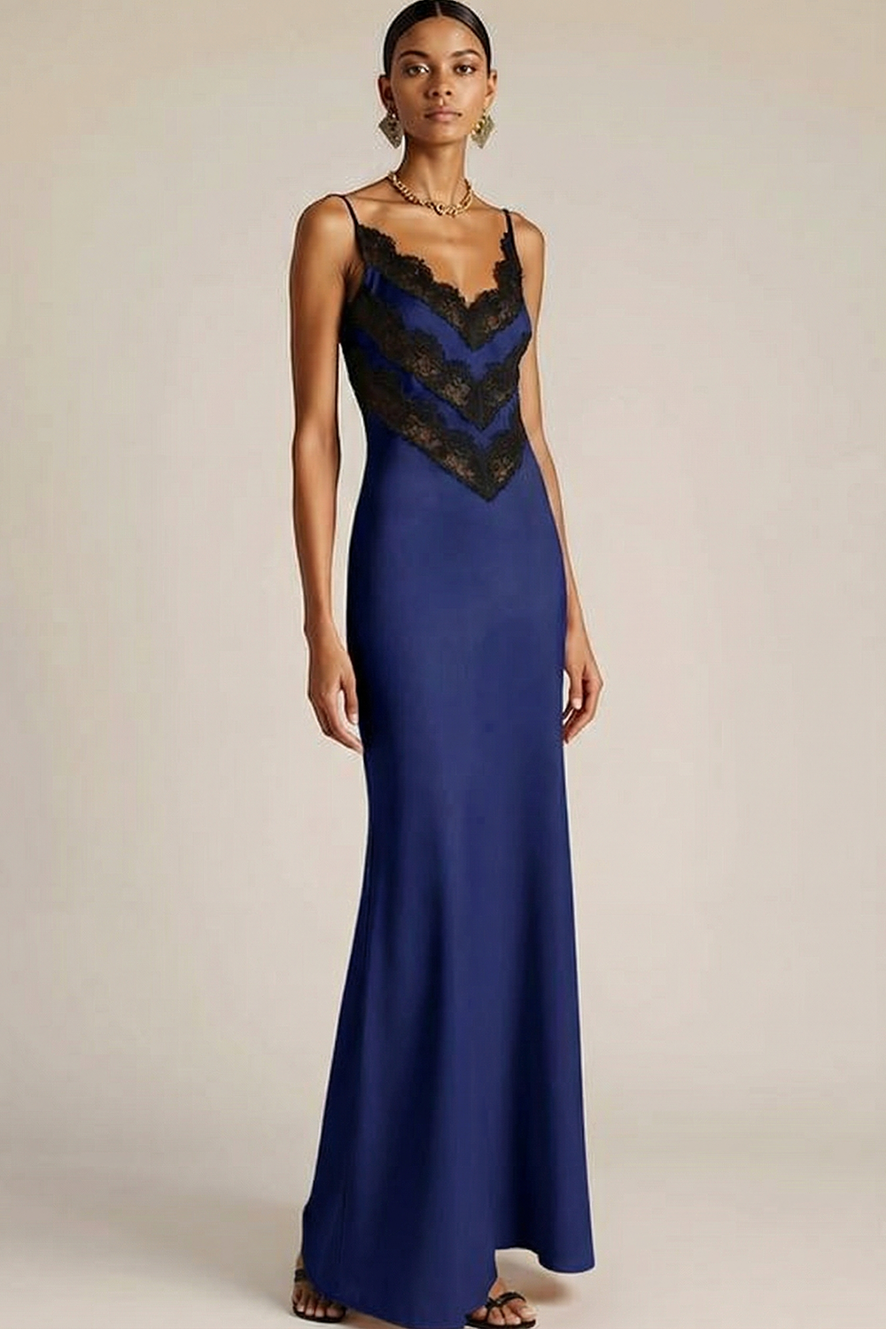 Champagne Evening Formal Dress Spagehtti Straps Satin Maxi Dress with