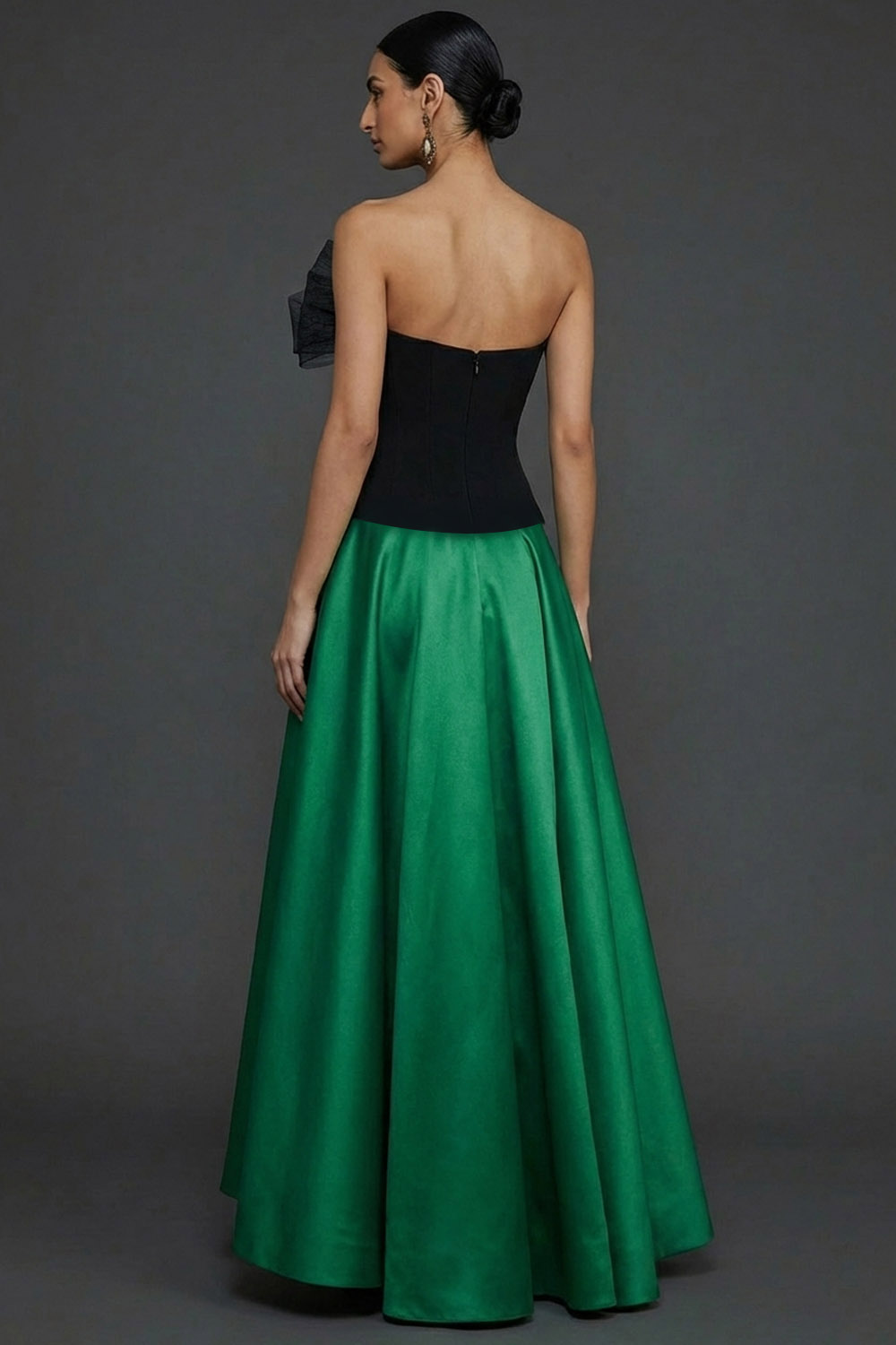 Champagne Formal Evening Dress Strapless A-Line Satin Maxi Dress with Bow