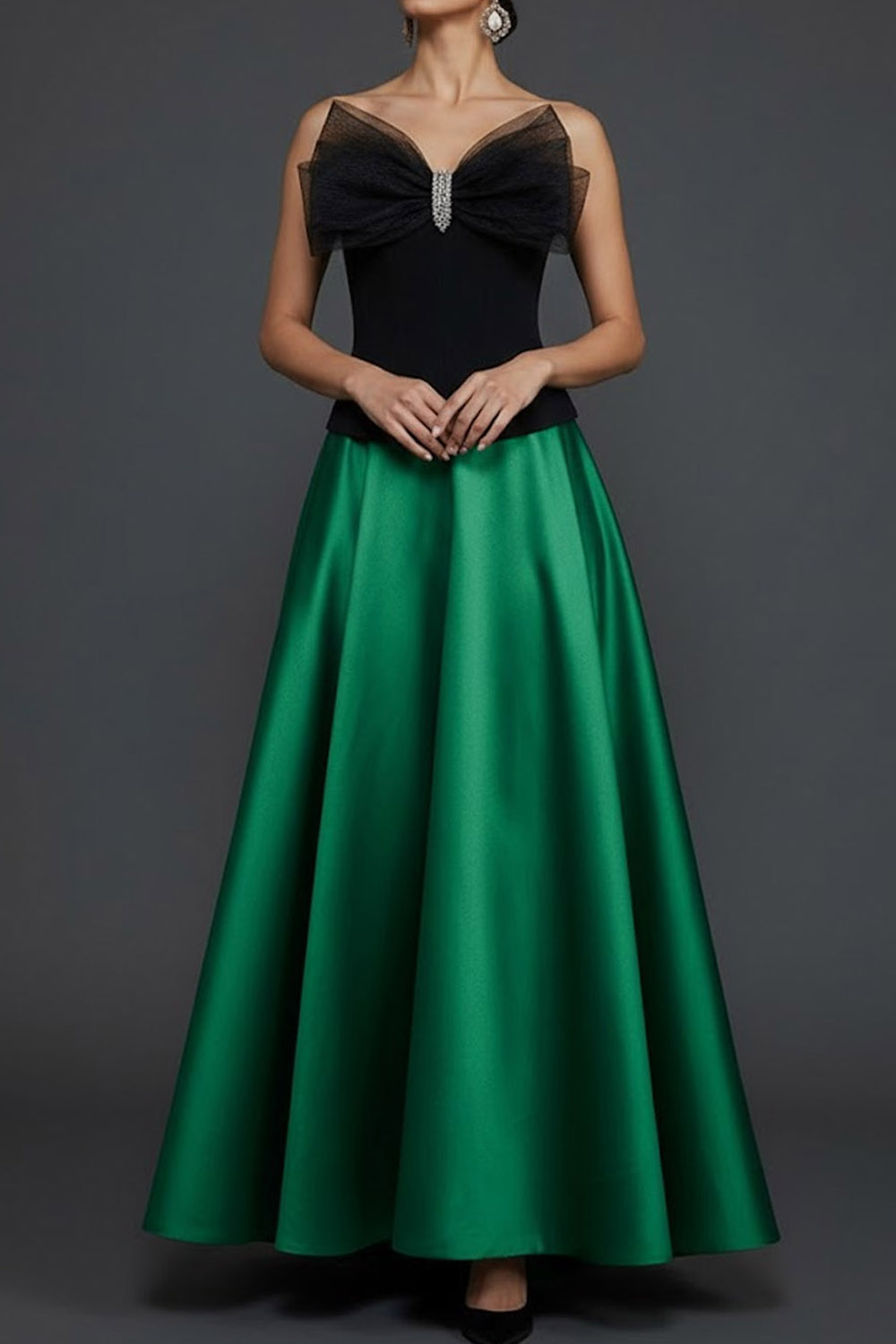 Champagne Formal Evening Dress Strapless A-Line Satin Maxi Dress with Bow