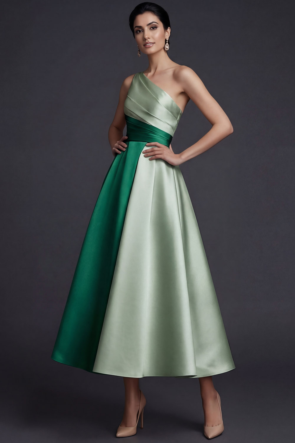 Pink Evening Formal Dress A-Line One Shoulder Satin Maxi Dress 