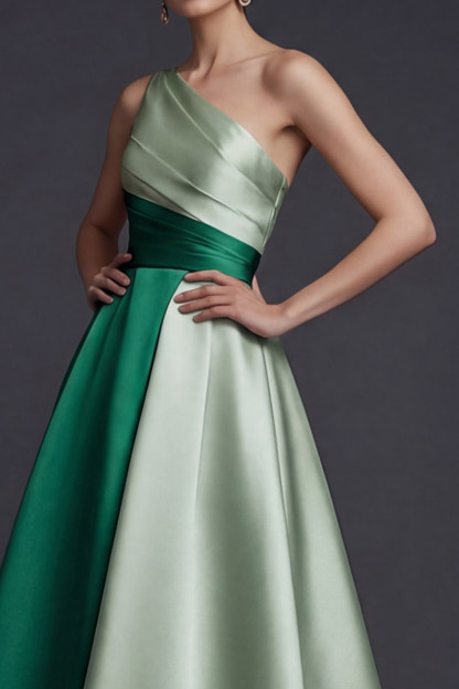 Pink Evening Formal Dress A-Line One Shoulder Satin Maxi Dress 