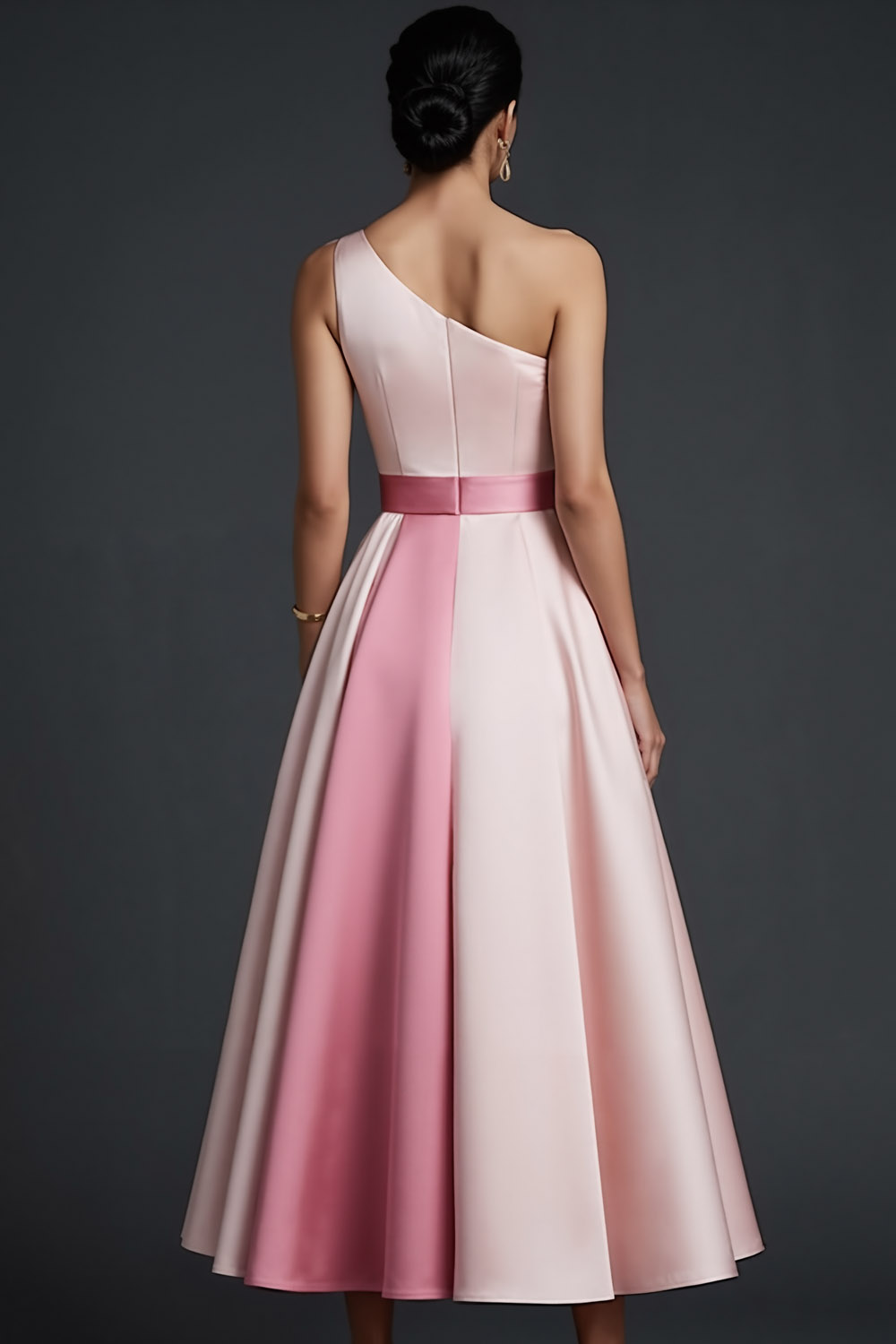 Pink Evening Formal Dress A-Line One Shoulder Satin Maxi Dress 