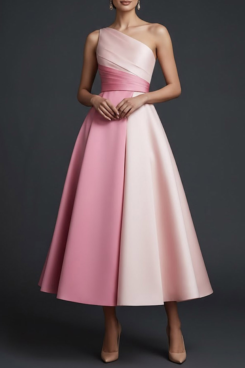 Pink Evening Formal Dress A-Line One Shoulder Satin Maxi Dress 