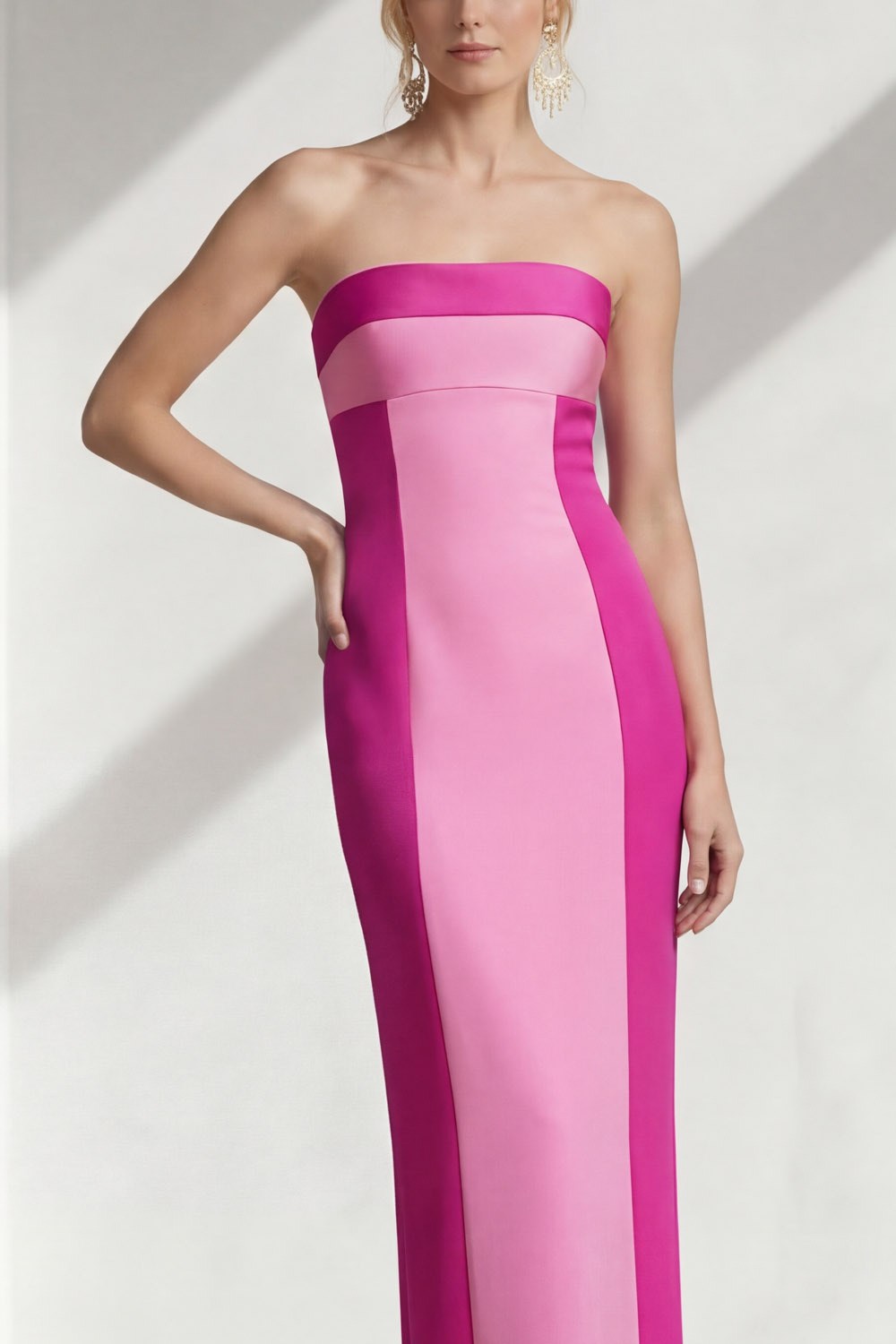 Fuchsia Formal Evening Dress Sheath Strapless Satin Maxi Dress 