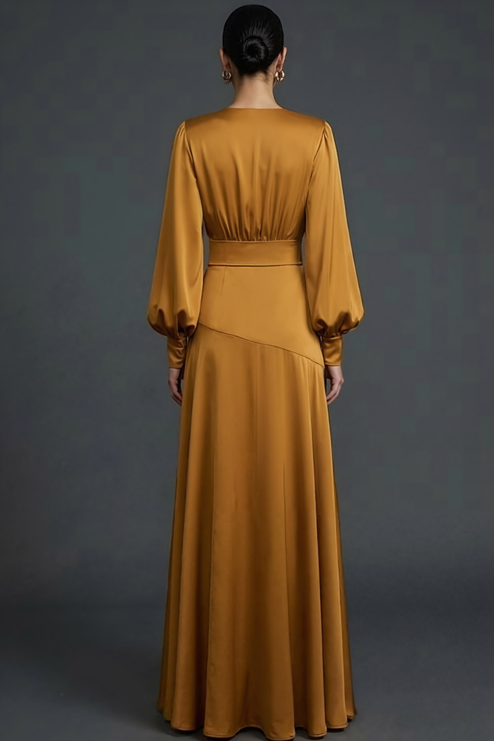 Bronze Mother of the Bride Dress A-Line Long Sleeve Maxi Dress with Slit