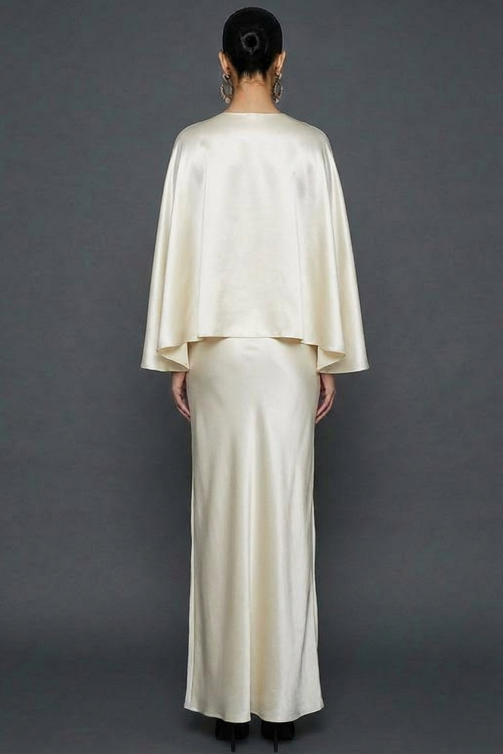 White Mother of the Bride Dress Sheath Round Neck Maxi Dress with Cape