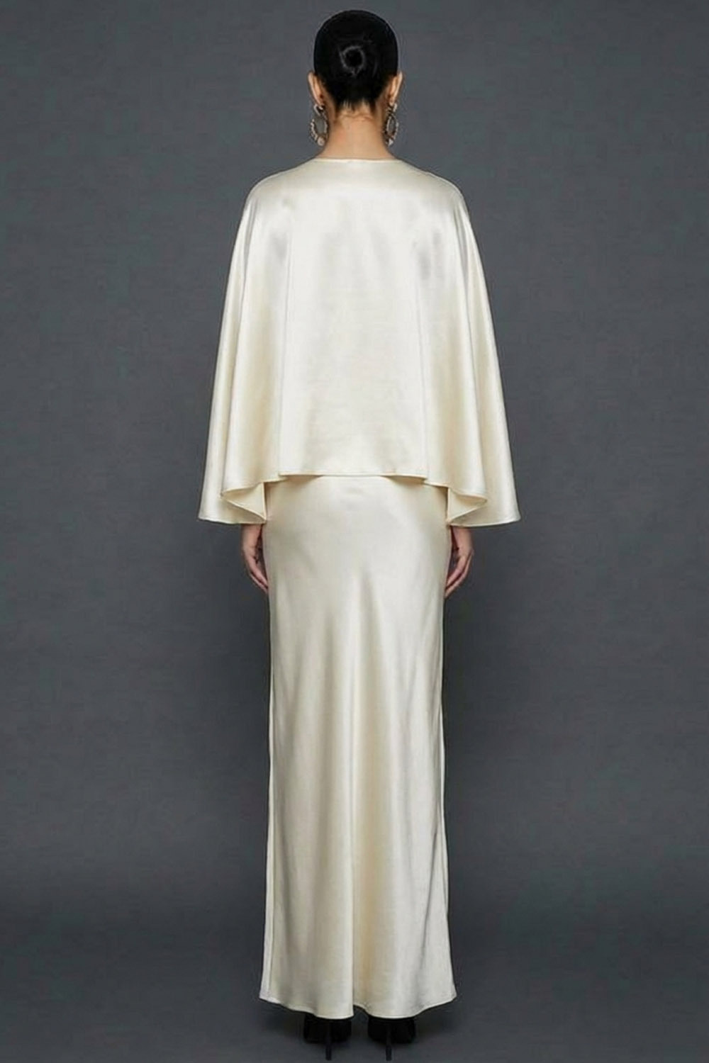 White Mother of the Bride Dress Sheath Round Neck Maxi Dress with Cape