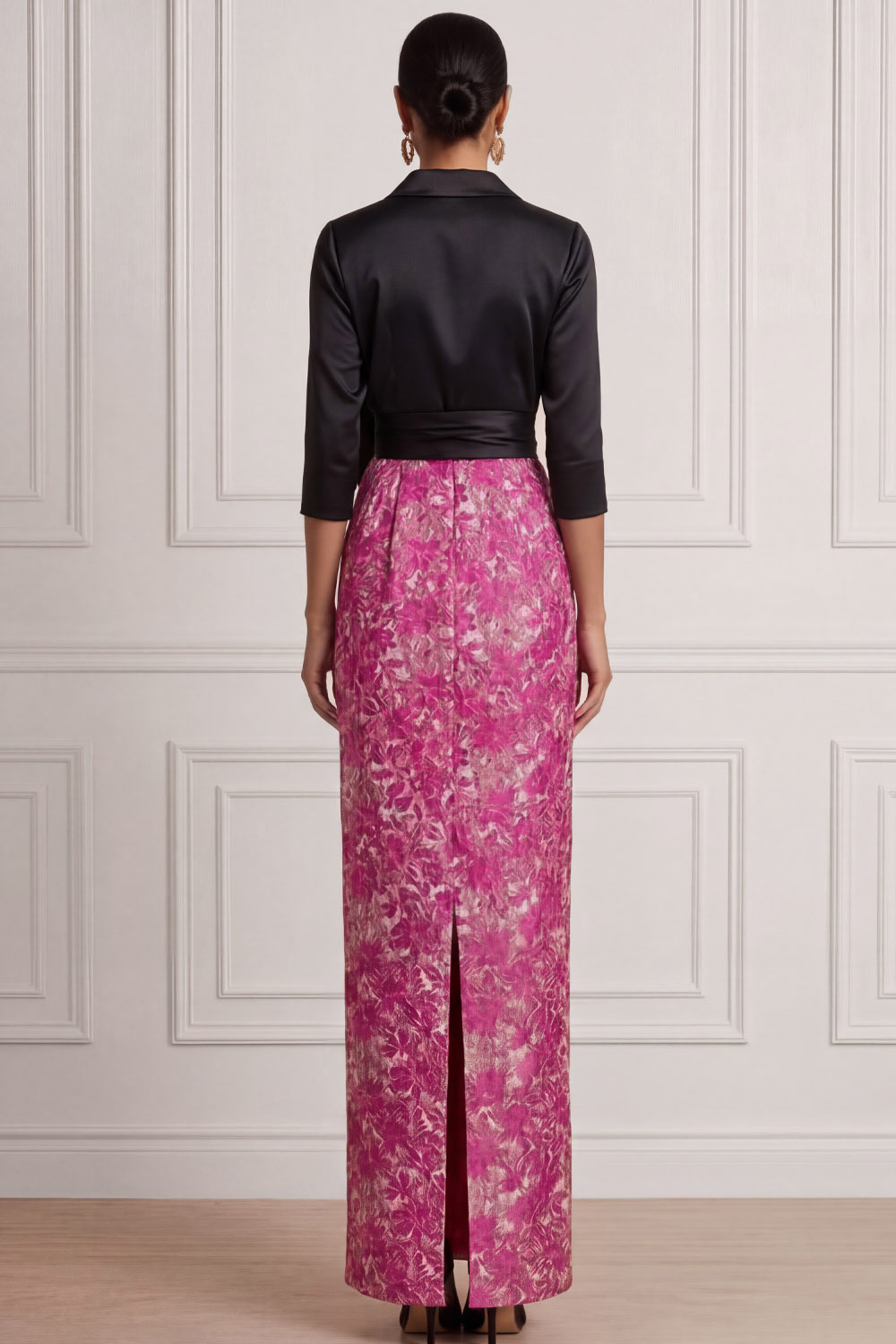 Fuchsia Wedding Guest Dress Point Collar Maxi Dress with Bow