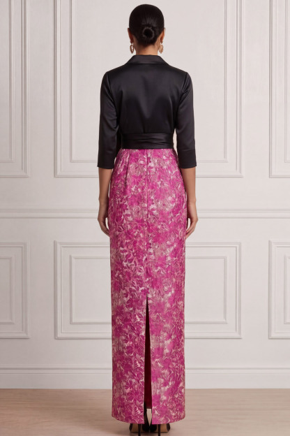 Fuchsia Wedding Guest Dress Point Collar Maxi Dress with Bow