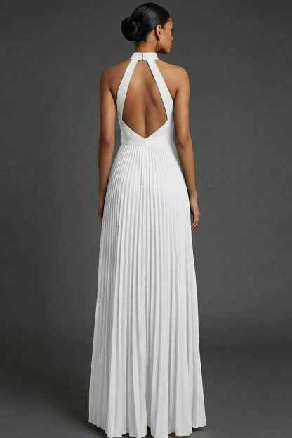 Dark Green ​Wedding Bridesmaid Dress Halter Pleated Maxi Dress with Slit