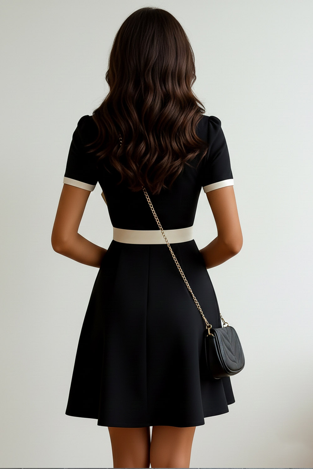 Black Work Dress A-Line Crew Neck Short Sleeve Mini Dress