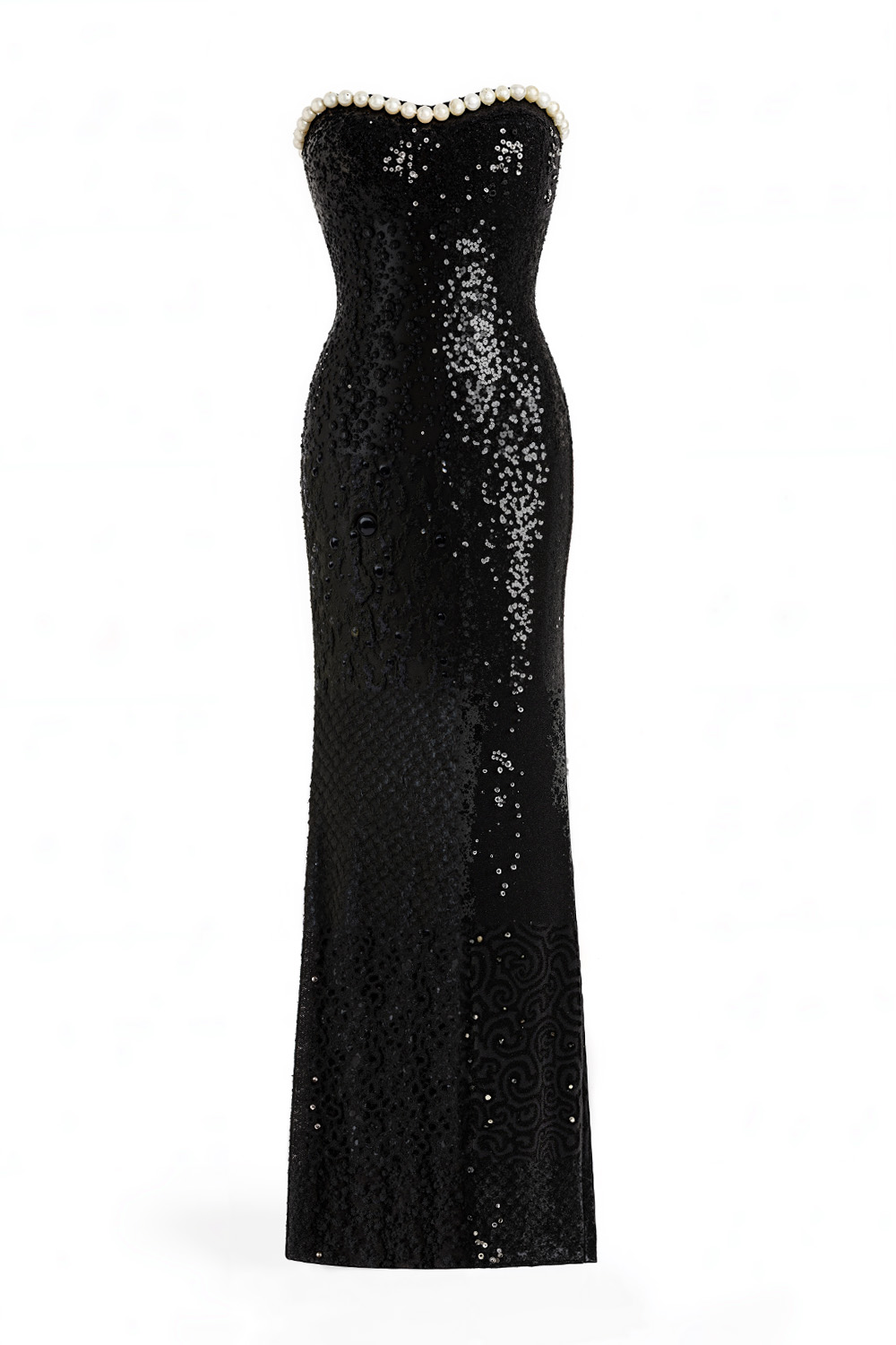 Black Formal Party Dress Sheath Strapless Sequin Maxi Dress 