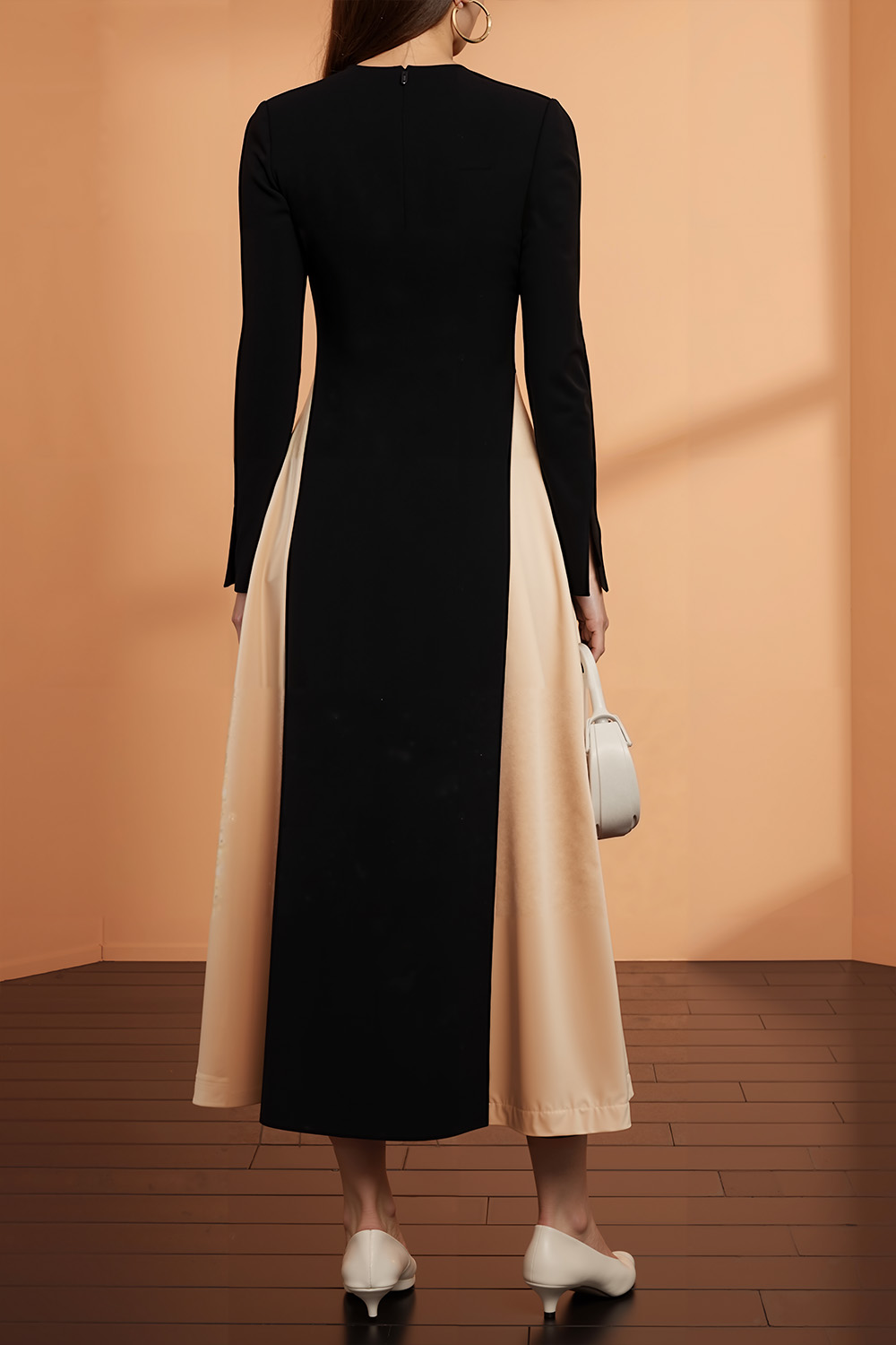 Black Formal Evening Dress A-Line Round Neck Splicing Maxi Dress