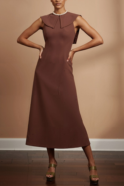 Brown Formal Evening Dress A-Line Sleeveless Cape Maxi Dress