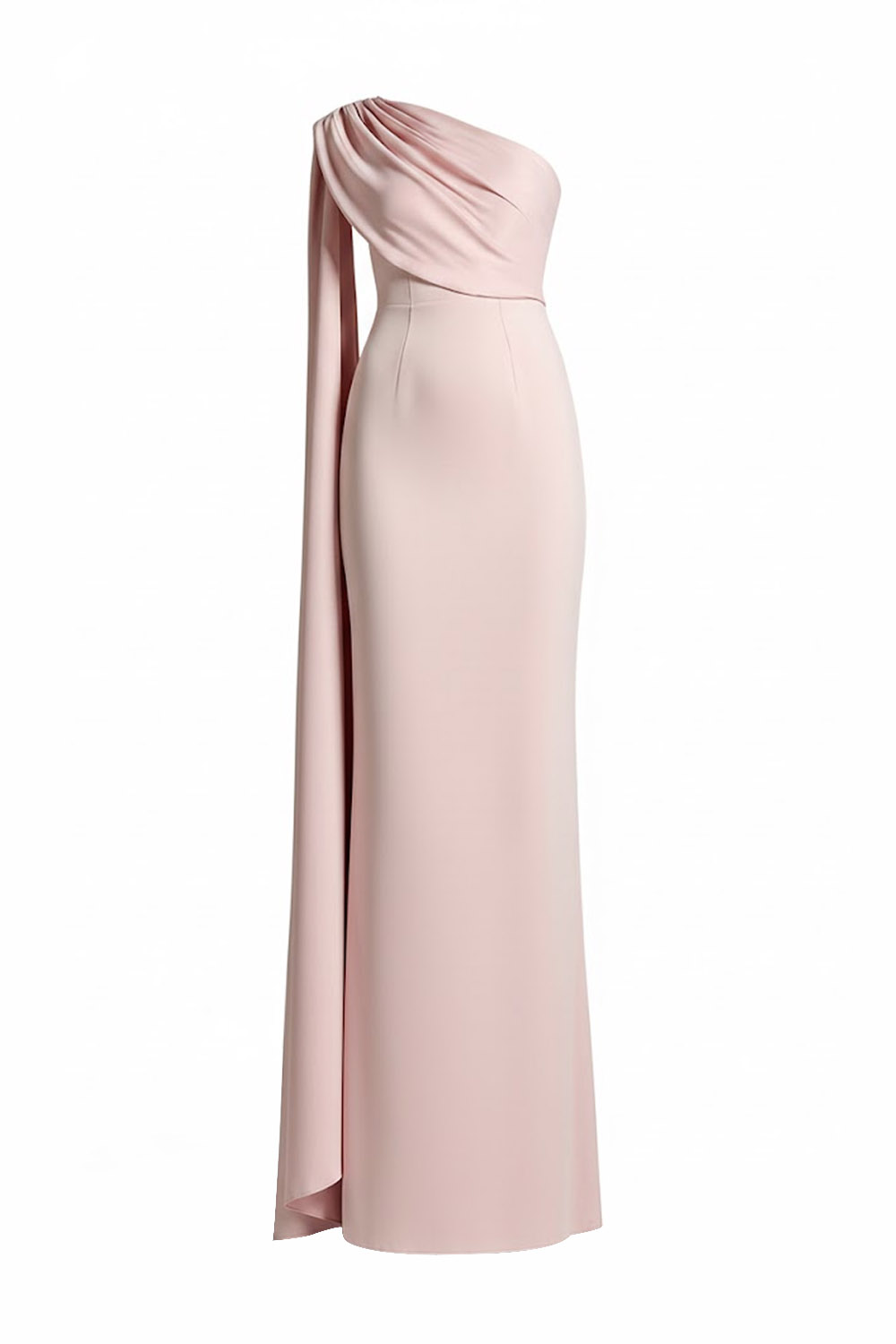 Pink Evening Formal Dress One Shoulder Maxi Dress with Cape