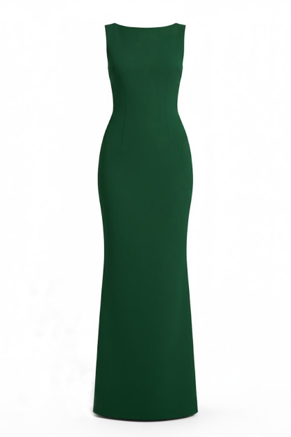 Emerald Green Formal Evening Dress Crew Neck Maxi Dress with Bowknot