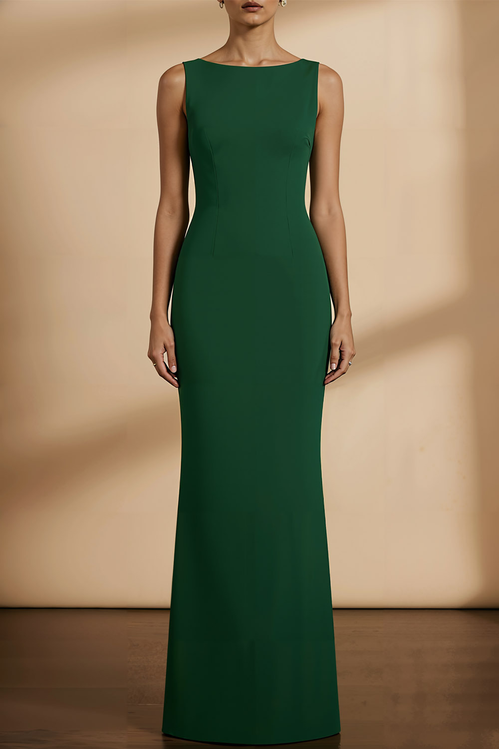 Emerald Green Formal Evening Dress Crew Neck Maxi Dress with Bowknot