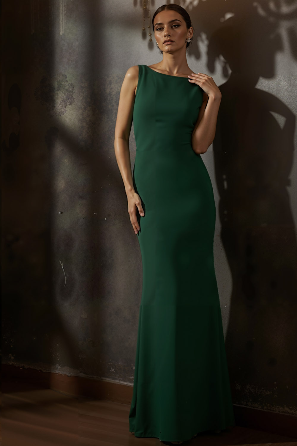 Emerald Green Formal Evening Dress Crew Neck Maxi Dress with Bowknot