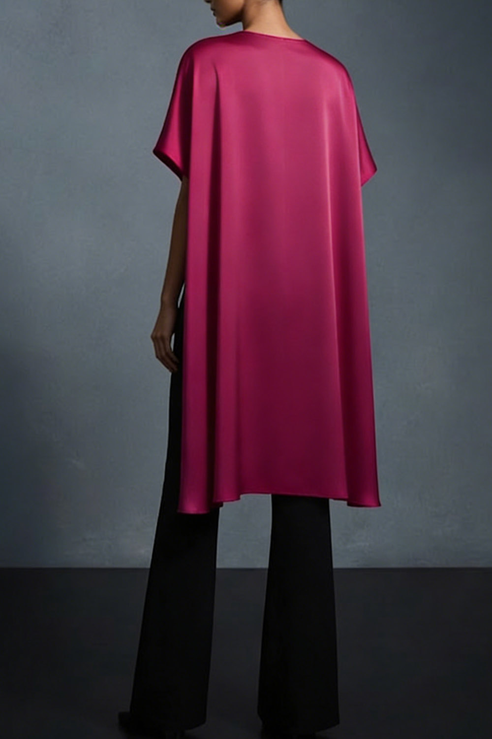 Formal Outfit Sets Fuchsia Round Neck Short Sleeve Pants Set with Cape