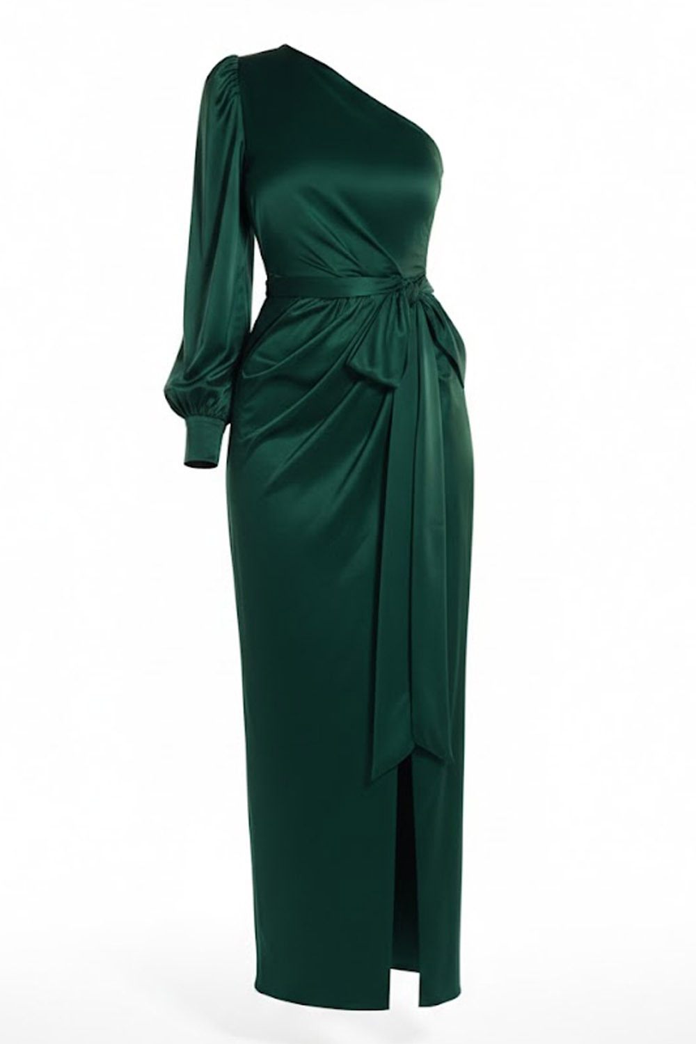 Emerald Green Evening Formal Dress Sheath One Shoulder Satin Maxi Dress