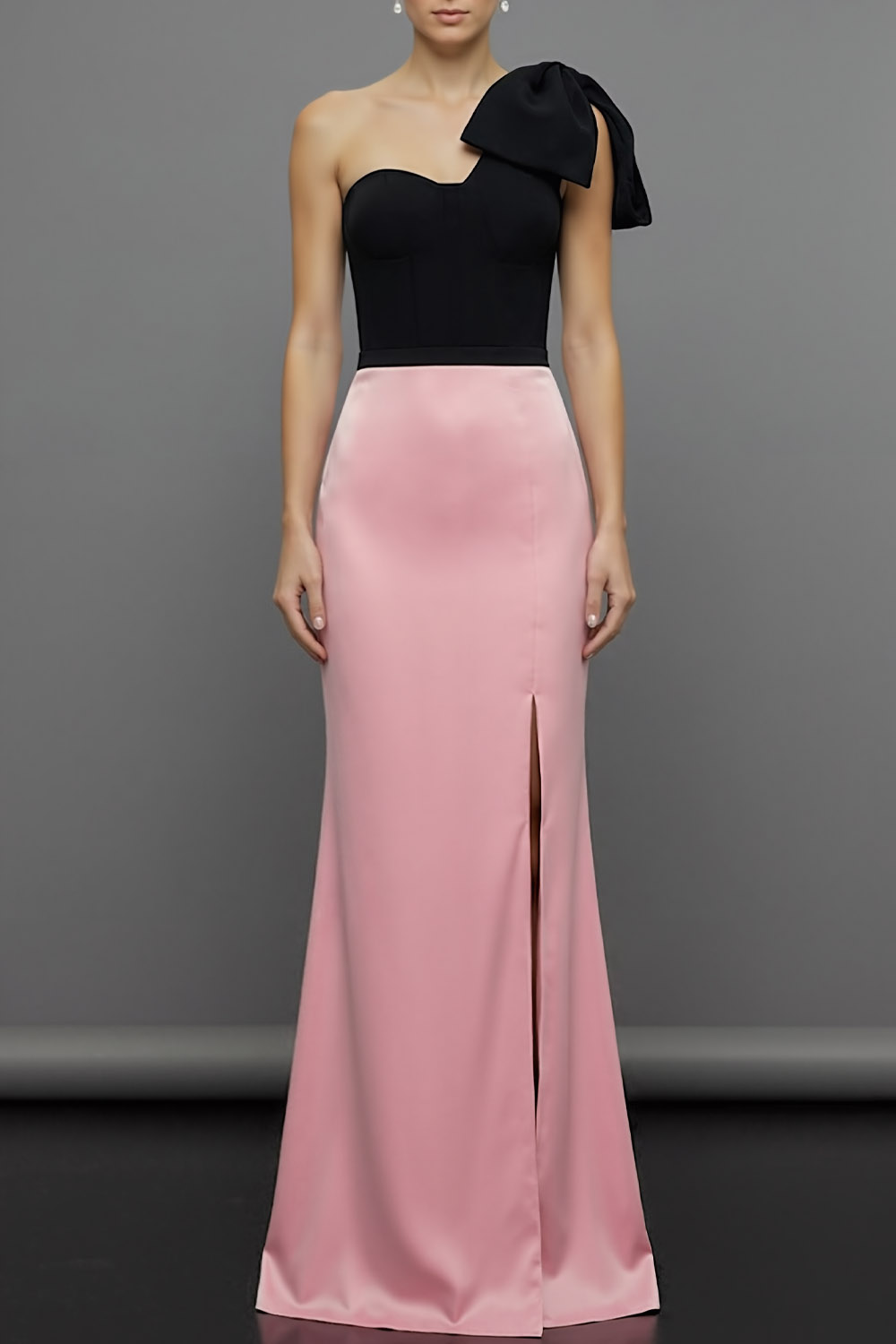 Pink Formal Evening Dress One Shoulder Satin Maxi Dress with Slit