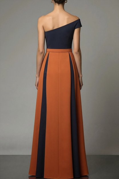 Orange Formal Evening Dress A-Line One Shoulder Maxi Dress