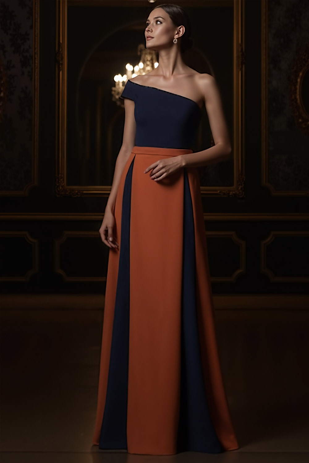 Orange Formal Evening Dress A-Line One Shoulder Maxi Dress