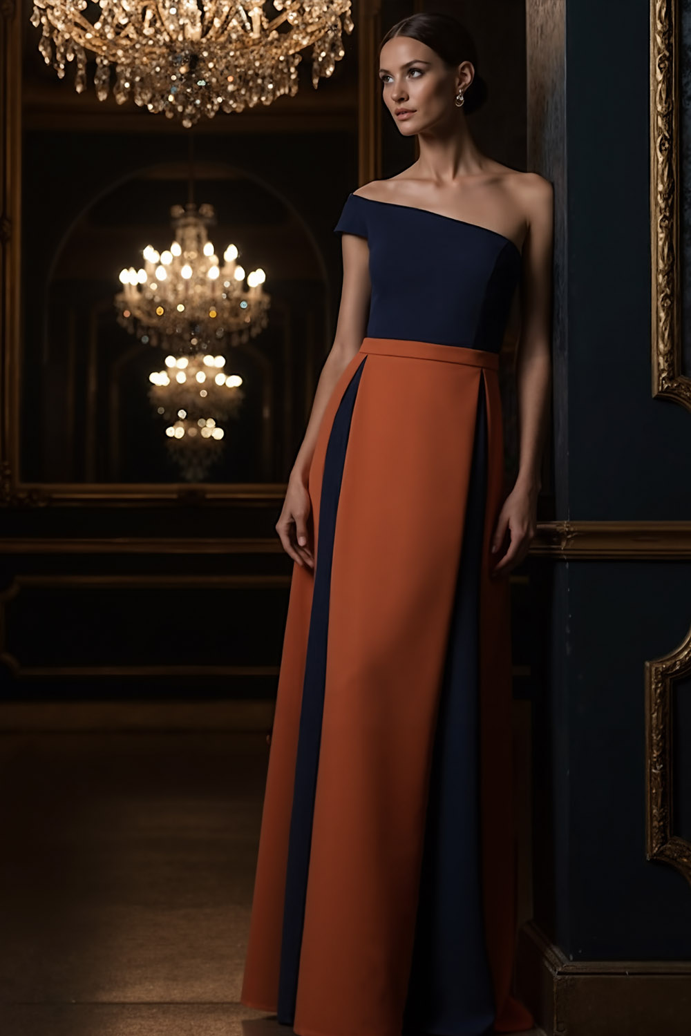 Orange Formal Evening Dress A-Line One Shoulder Maxi Dress