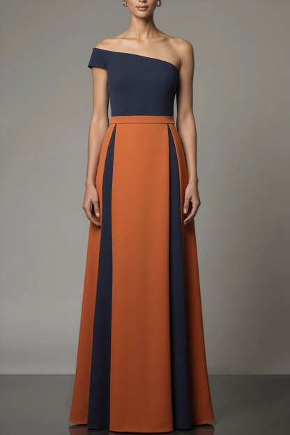 Orange Formal Evening Dress A-Line One Shoulder Maxi Dress