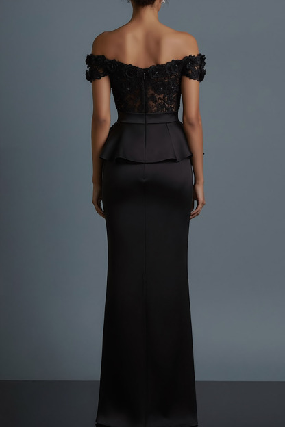 Black Formal Evening Dress Sheath Off the Shoulder Lace Maxi Dress 