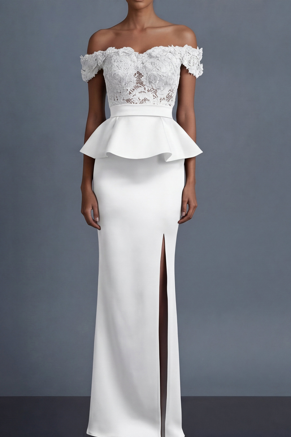 Black Formal Evening Dress Sheath Off the Shoulder Lace Maxi Dress