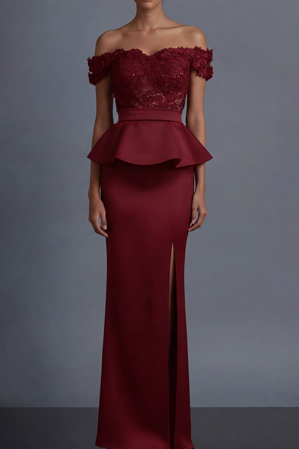 Black Formal Evening Dress Sheath Off the Shoulder Lace Maxi Dress