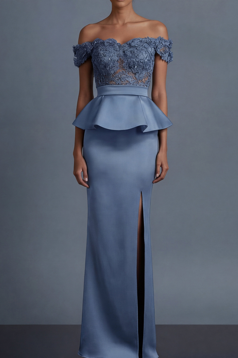 Black Formal Evening Dress Sheath Off the Shoulder Lace Maxi Dress