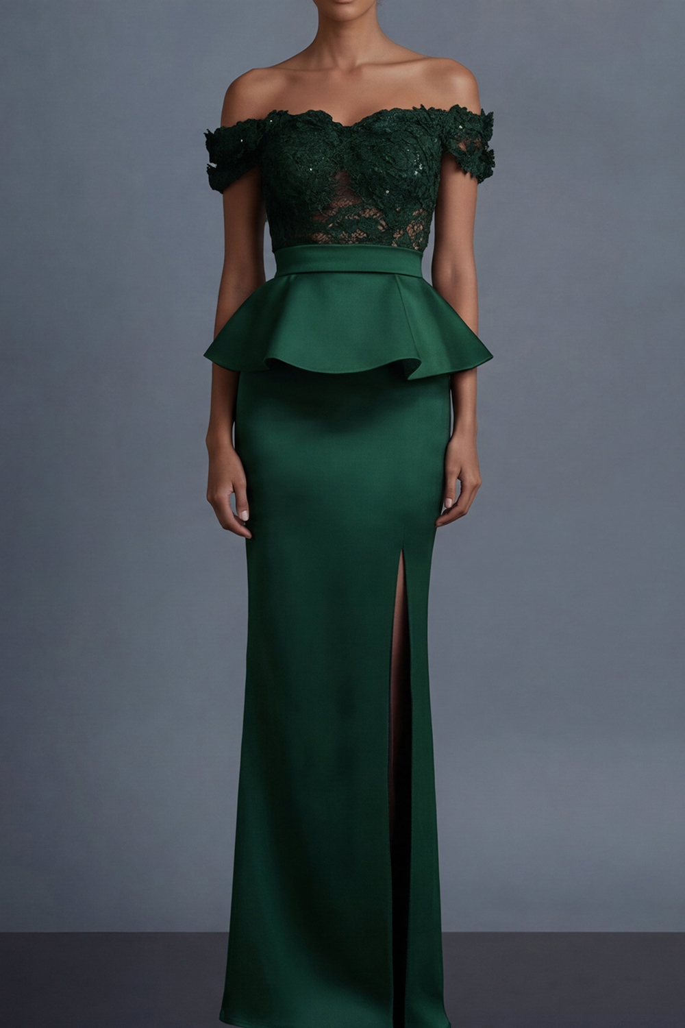 Black Formal Evening Dress Sheath Off the Shoulder Lace Maxi Dress