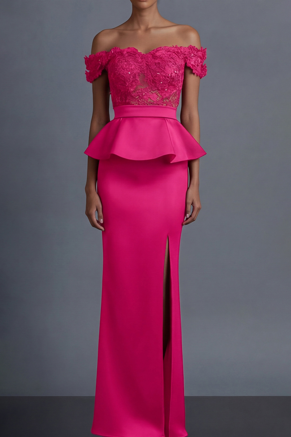 Black Formal Evening Dress Sheath Off the Shoulder Lace Maxi Dress