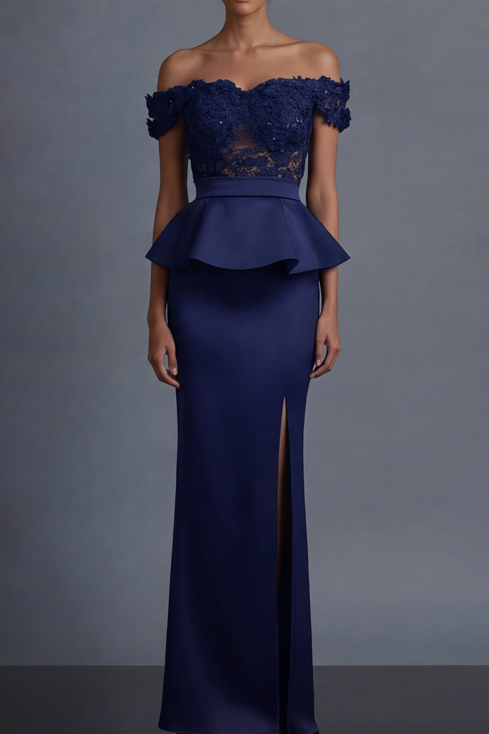 Black Formal Evening Dress Sheath Off the Shoulder Lace Maxi Dress