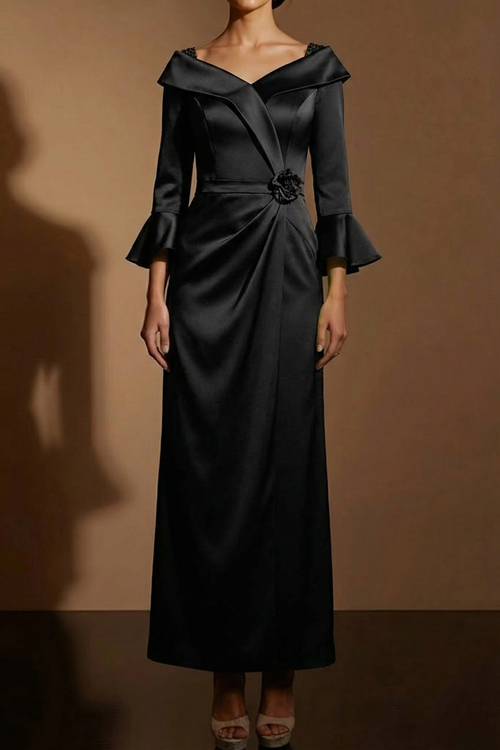 Mustard Green Formal Evening Dress Off the Shoulder Maxi Dress