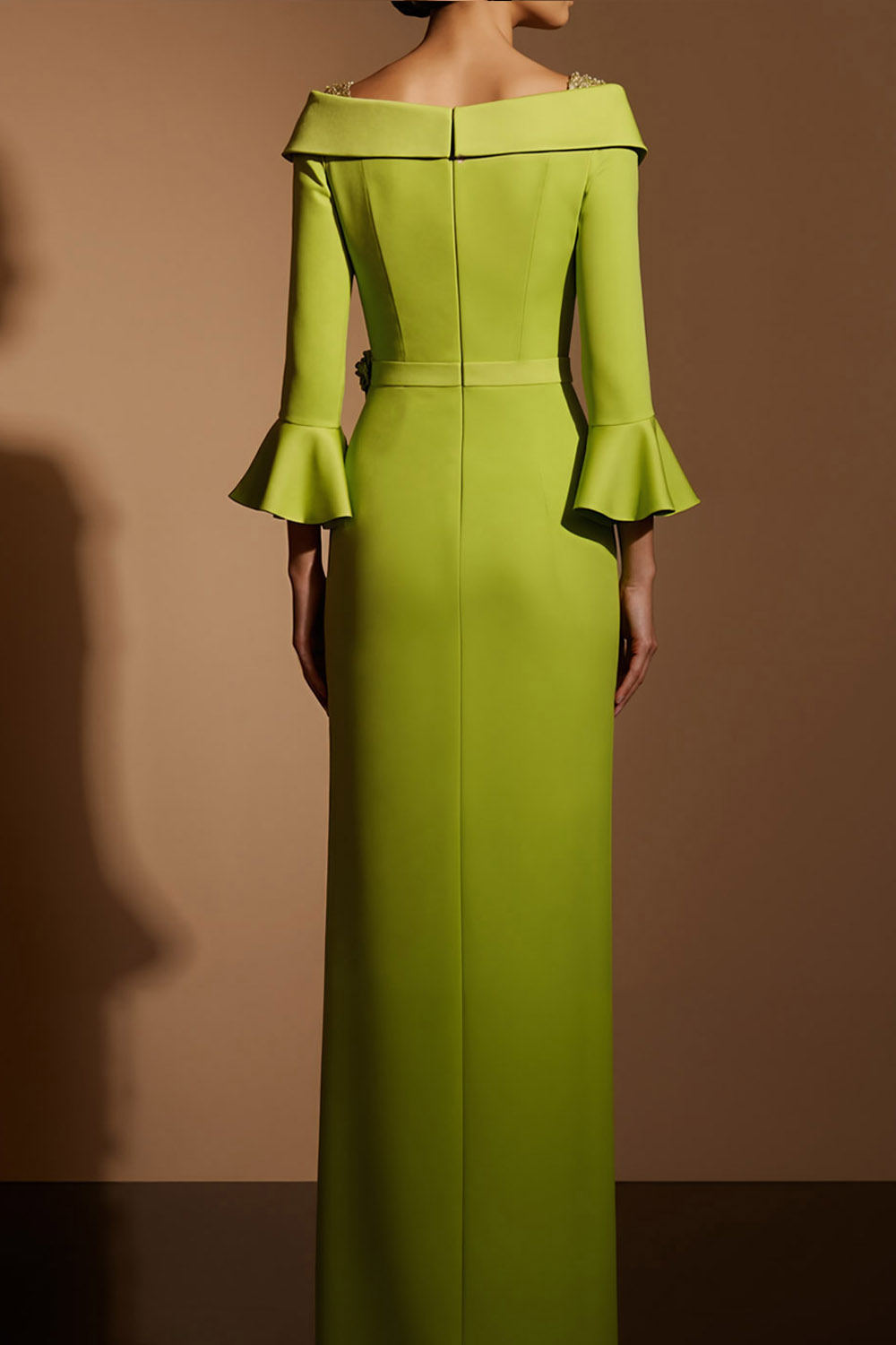 Mustard Green Formal Evening Dress Off the Shoulder Maxi Dress