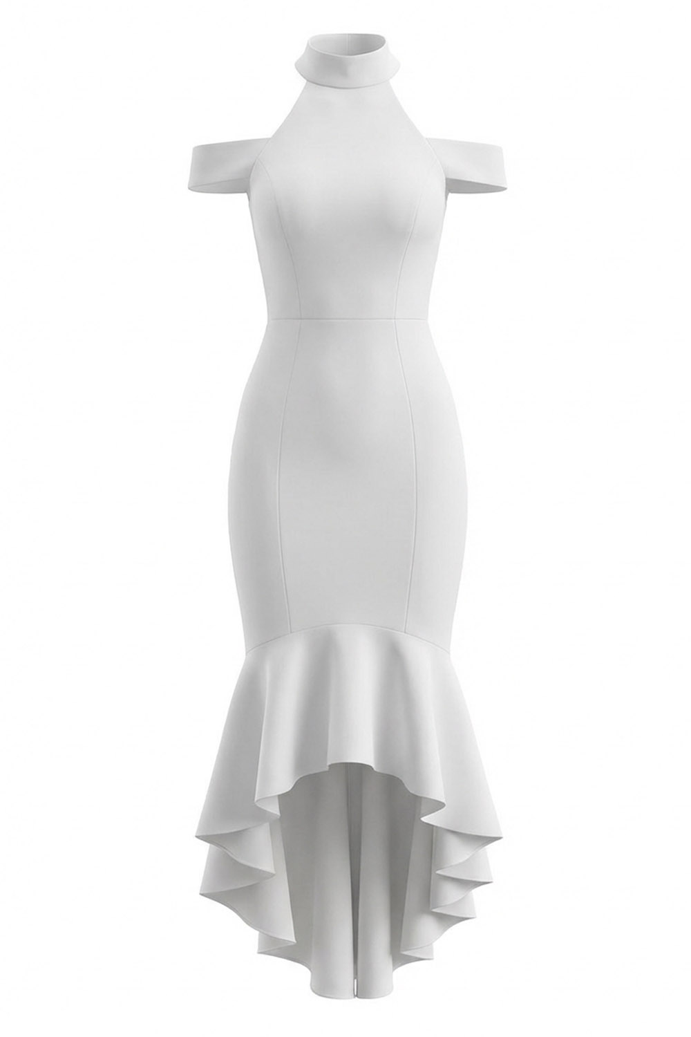 White Evening Formal Dress Mermaid Cold Shoulder High-Low Dress
