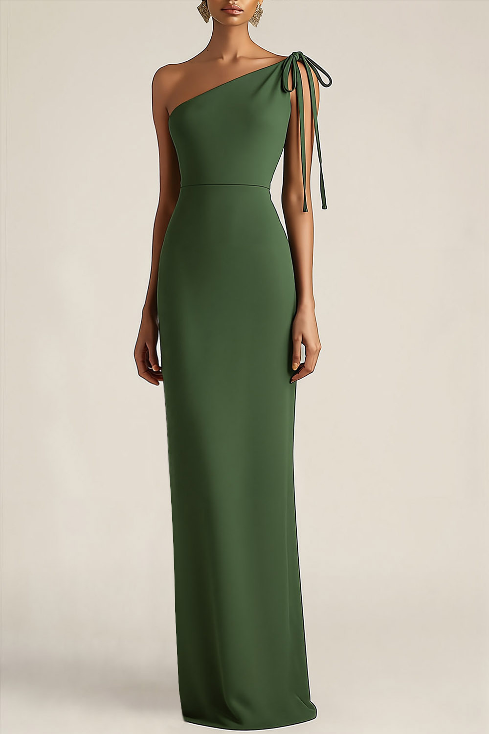 Green Formal Evening Dress Sheath One Shoulder Sleeveless Maxi Dress 
