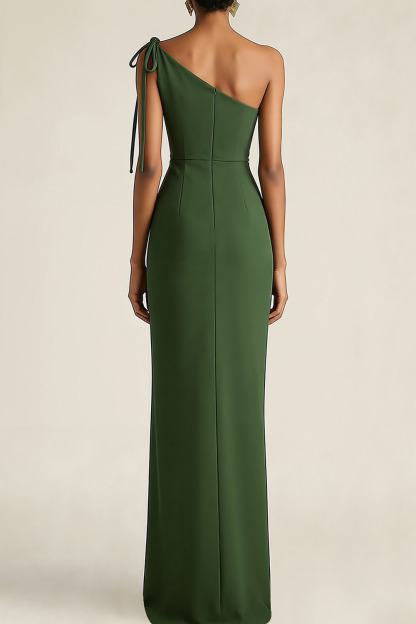 Green Formal Evening Dress Sheath One Shoulder Sleeveless Maxi Dress 
