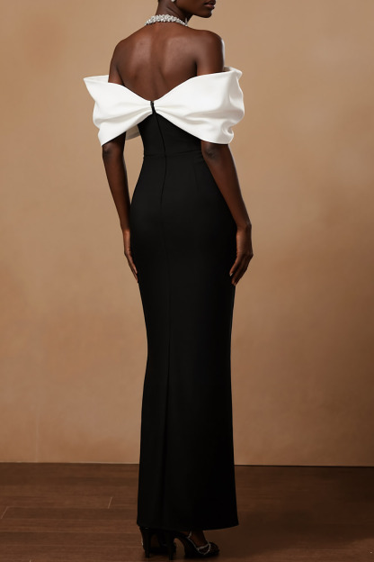 Black Evening Formal Dress Sheath Halter Maxi Dress with Bowknot