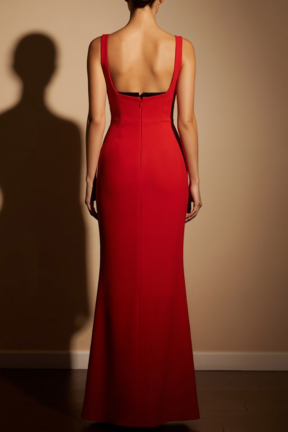 Red Formal Evening Dress Sheath Wide Straps Maxi Dress 