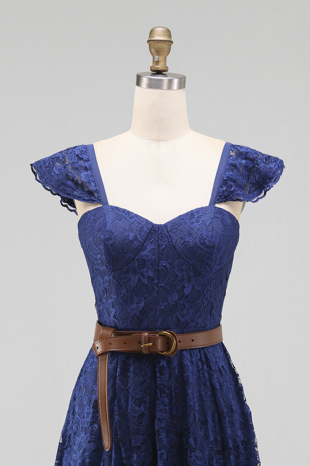 Boho Lace Dress Navy Short Sleeve High Slit Maxi Dress