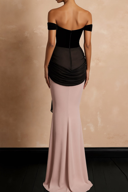 Pink Formal Evening Dress Mermaid Off the Shoulder Ruched Maxi Dress
