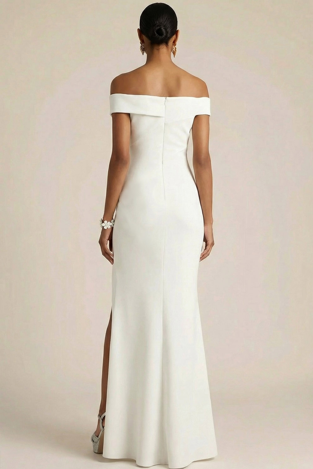 White Formal Dress Mermaid Off the Shoulder Maxi Dress with Slit