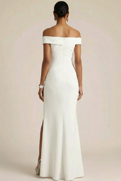 White Formal Dress Mermaid Off the Shoulder Maxi Dress with Slit