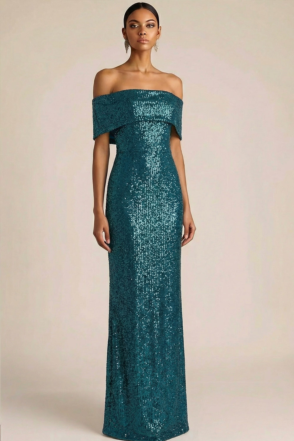 Blue Formal Party Dress Sheath Off the Shoulder Sequin Maxi Dress